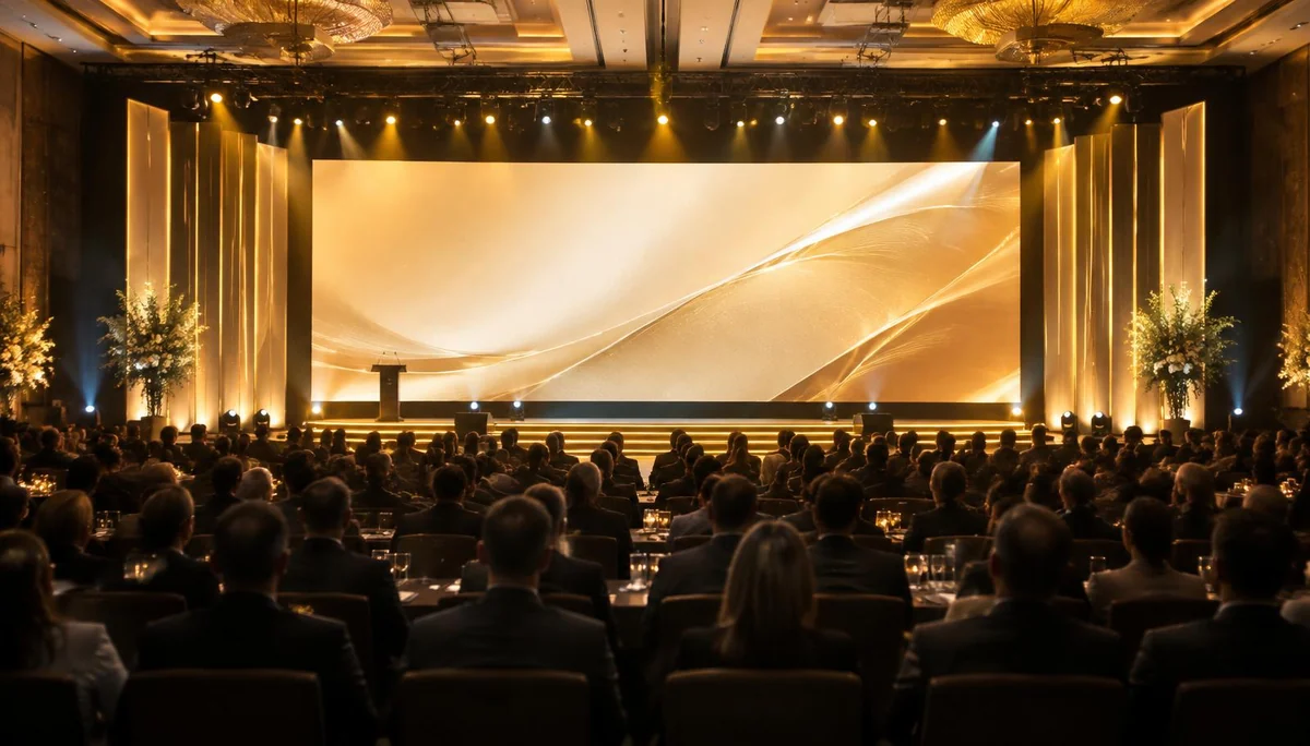 Corporate event stage with audience in a conference hall